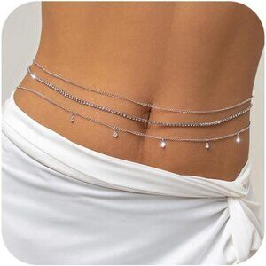 🆕Women Silver Body Jewelry Sexy Body Chain Waist Crossover Belly Chain Bikini